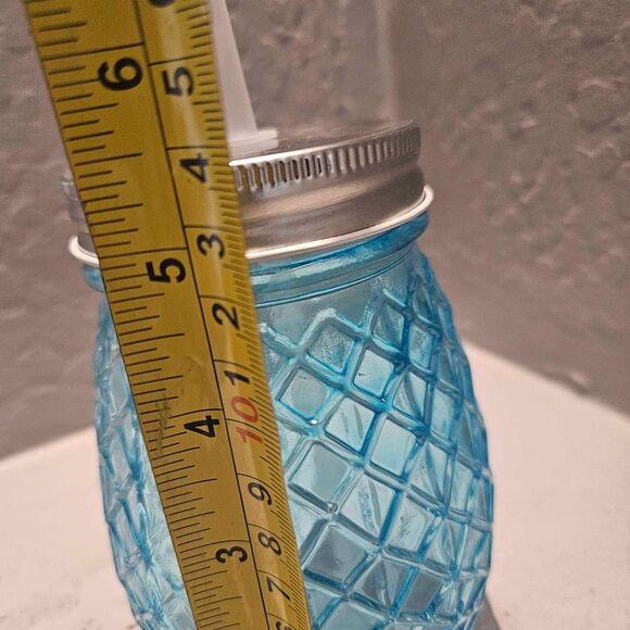 Blue Glass Pineapple Shaped Drinking Glass Mason Jar Sipper Glasses 16 ounce - Picture 4 of 4